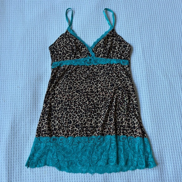 Vintage Other - Vintage Y2K Cheetah Blue Lace Slip Mini Dress Large